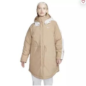 Nike Beige and White Hooded Trench Coat